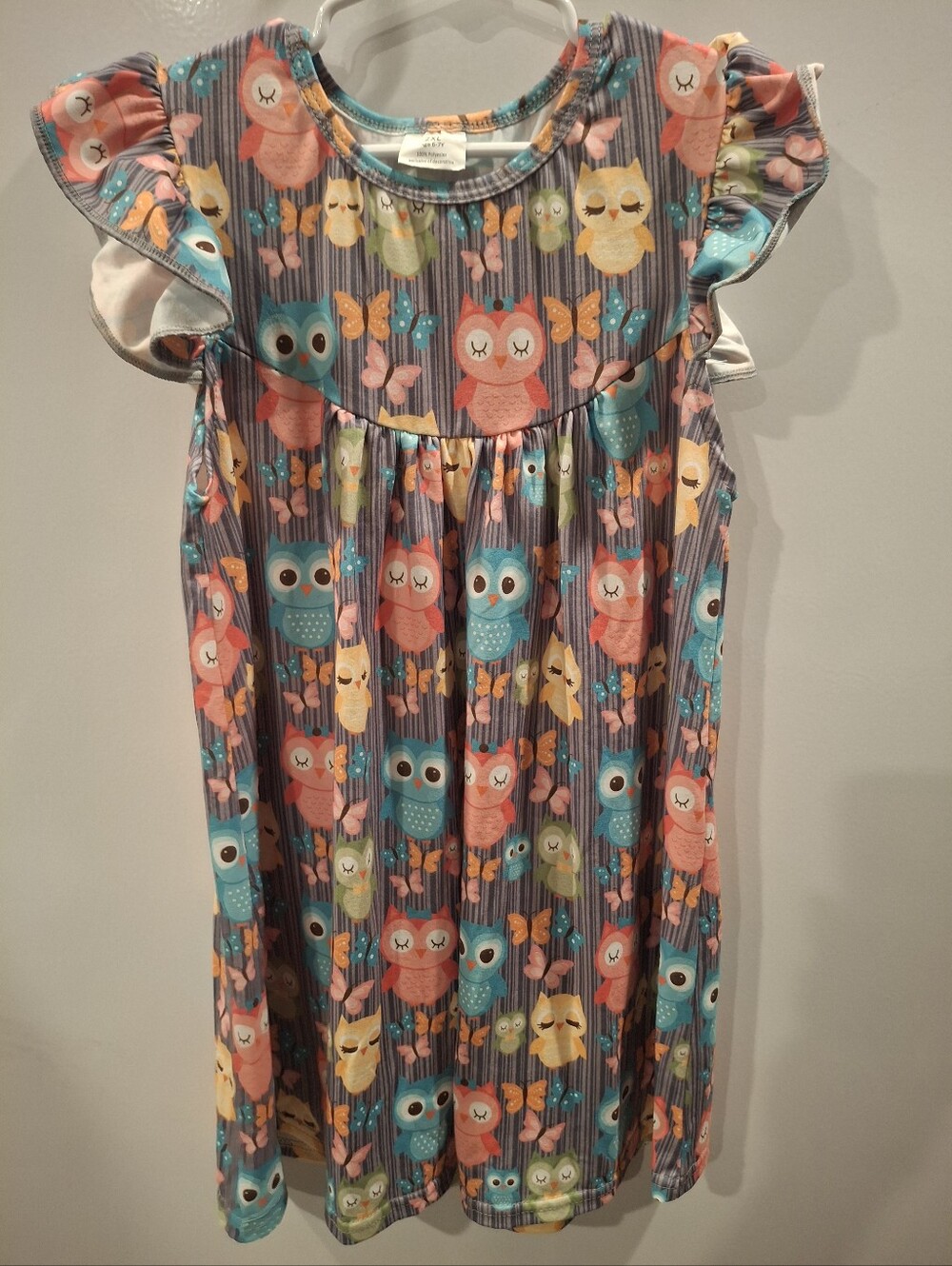 Source Unknown Multicolor Owl Ruffle Sleeve Dress